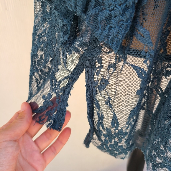 FREE PEOPLE teal lace Lost in Austin Swing Top - Picture 9 of 11